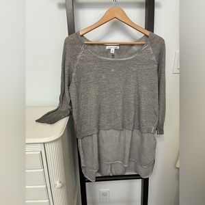 Tribal light grey linen cotton blend Tunic. Size Large. Layered look. Relaxed